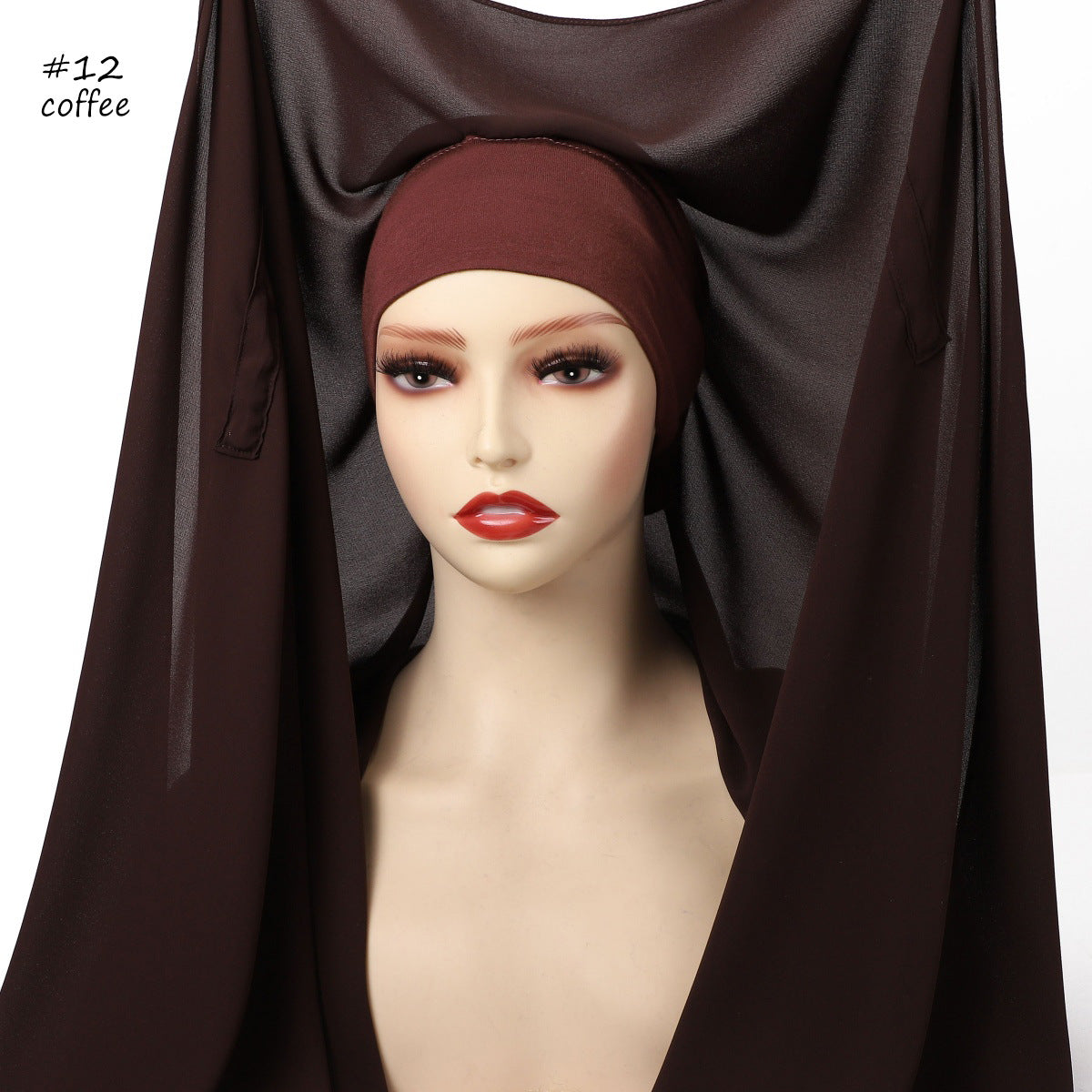 YZ316  Plain Silky Thick Chiffon Hijab with Built-in Magnetic Buckle and Matching Undercap