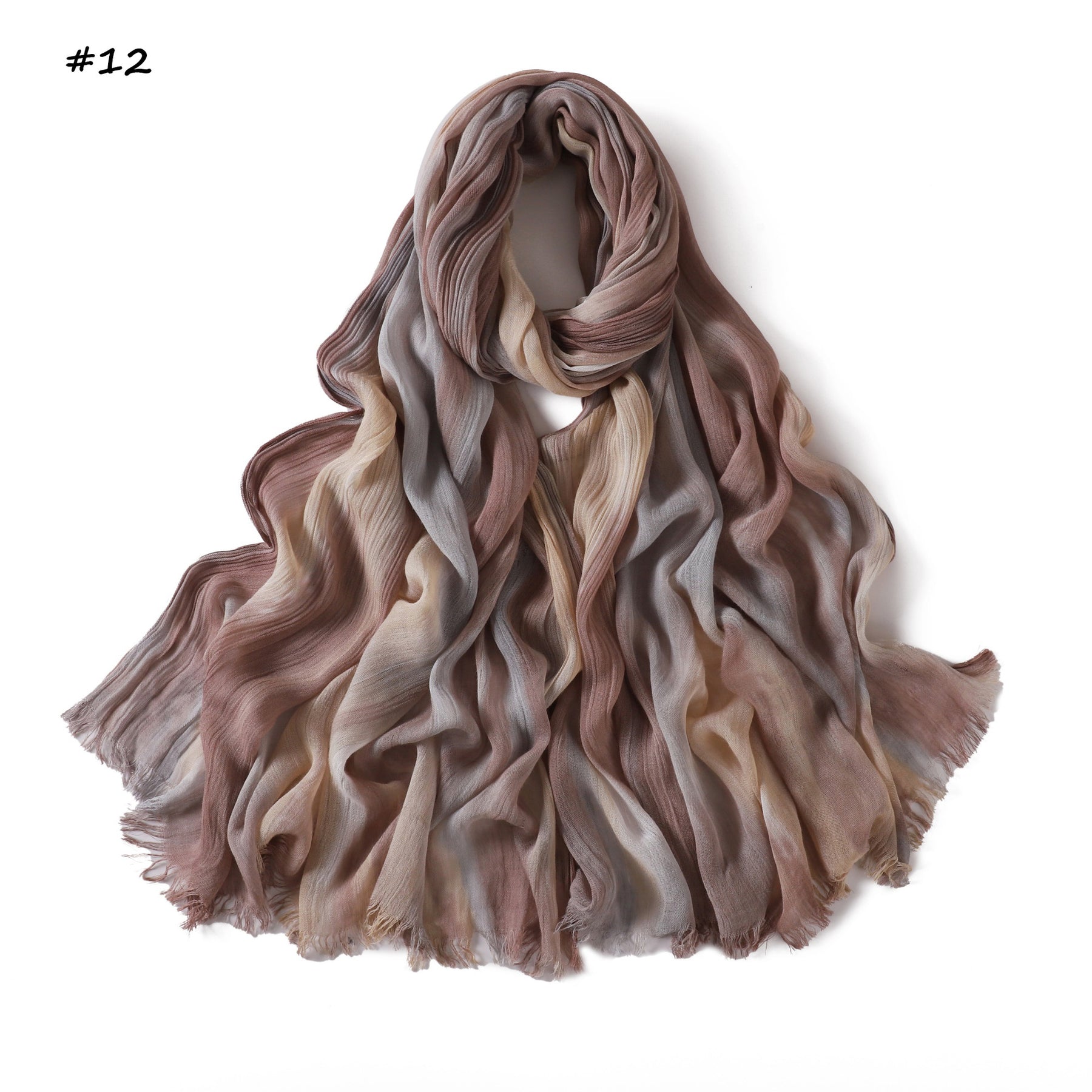 YZ331  Gradient Viscose Crinkle Long Hijab Lightweight Breathable