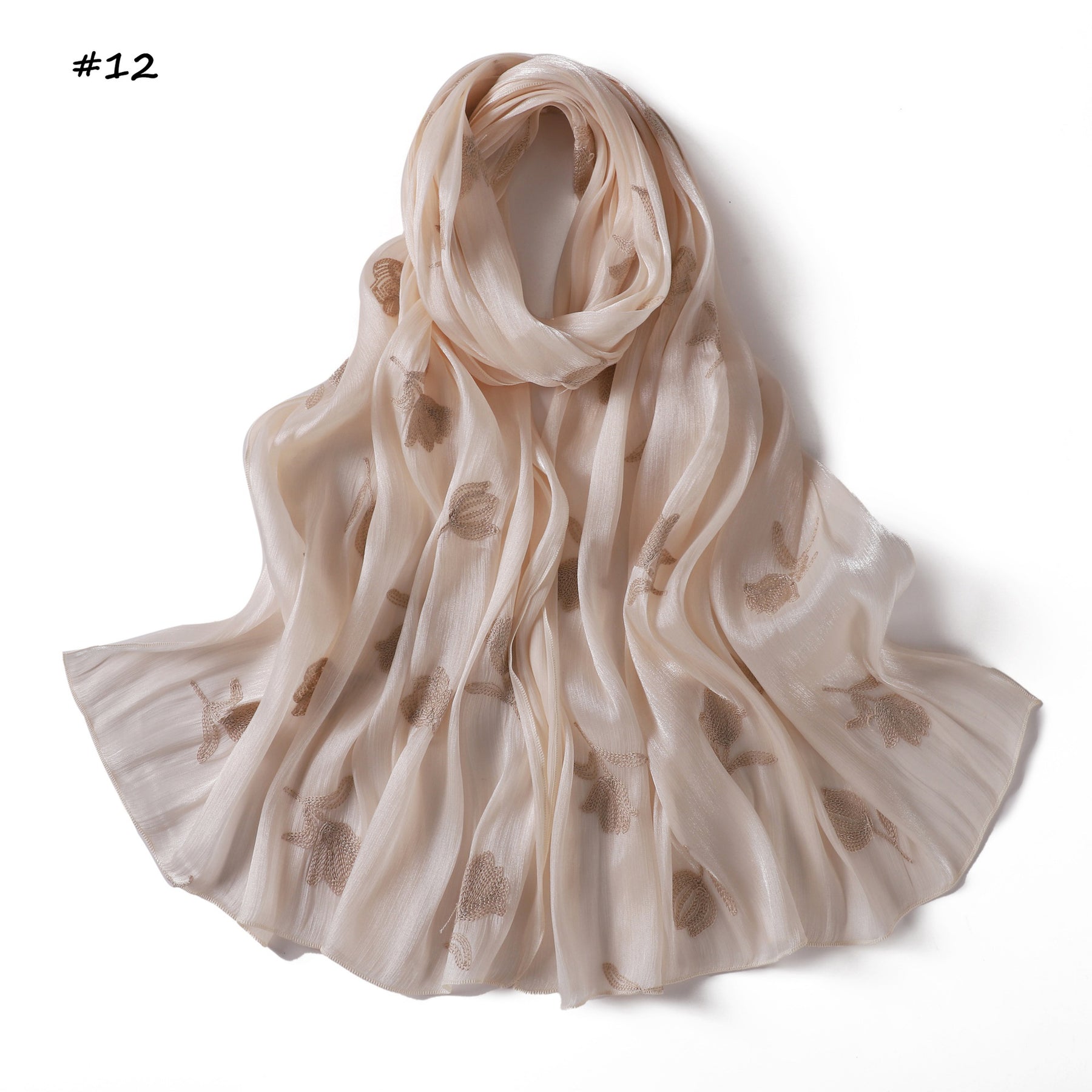 YZ330  Plain Sea Island Silk Embroidered Satin Hijab