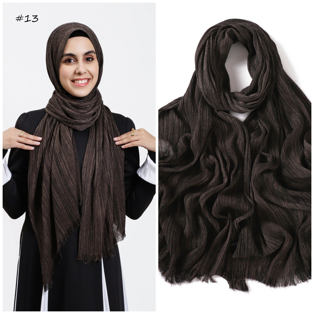 YZ319  Plain Vertical Stripe Modal Crinkle Fringe Hijab