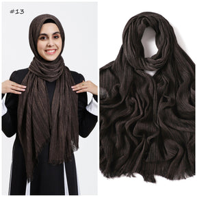 YZ319  Plain Vertical Stripe Modal Crinkle Fringe Hijab