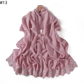 YZ339  Plain Embroidered Ends Shimmer Chiffon Hijab