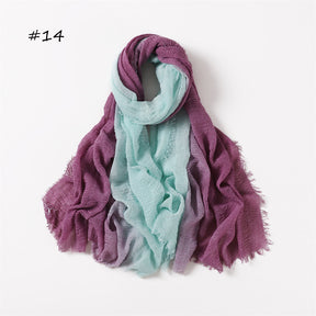 YZ51 Hand-painted gradient rainbow color bubble scarf wrinkled scarf with short beard on both ends hijab  hijab/tudung  printed hijab  Gradient  printed scarf