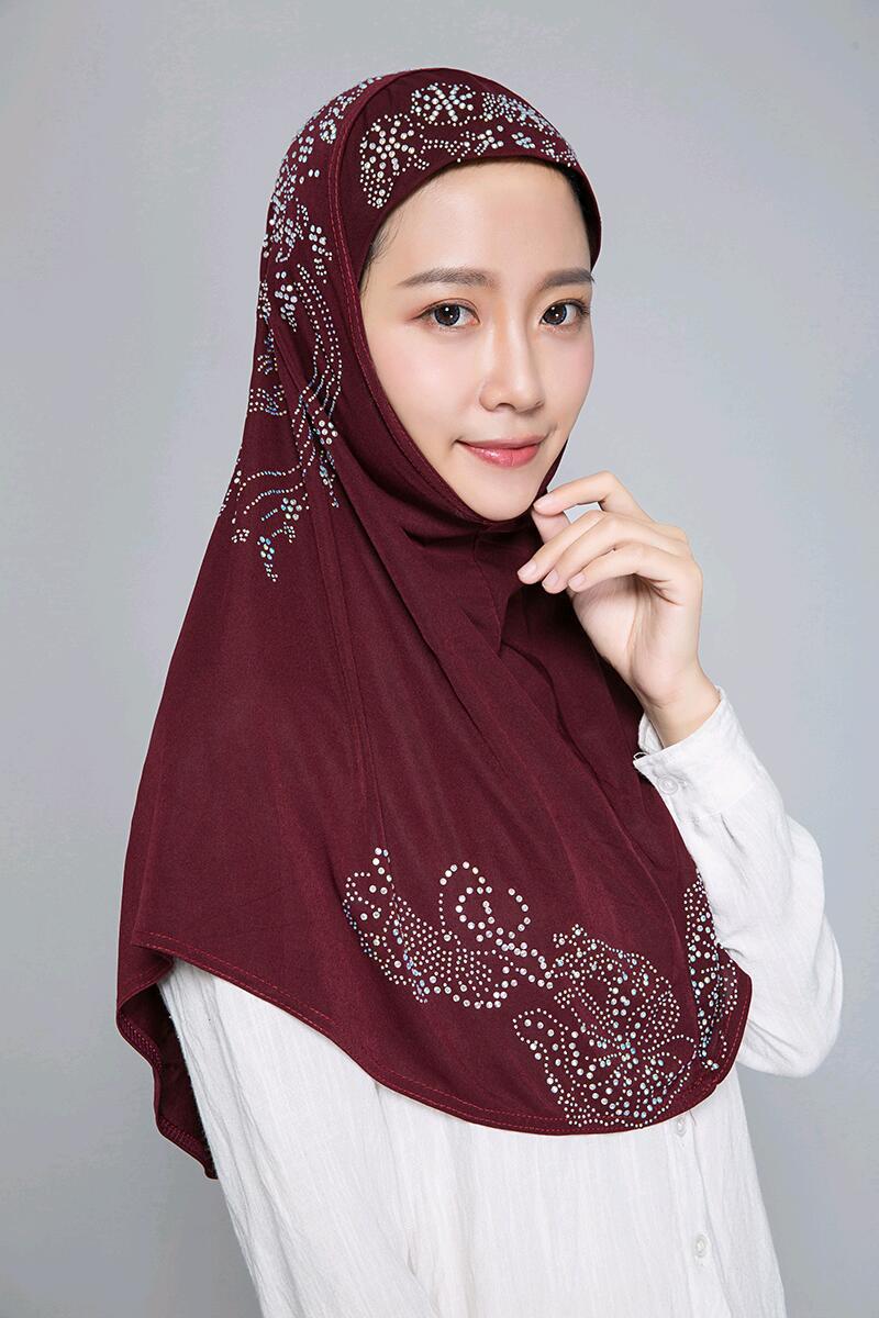 H006 hot stamping rhinestone plain instant hijab