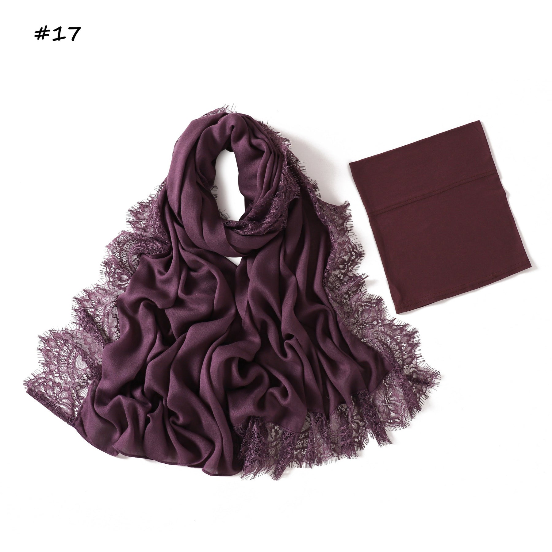 YZ347  Plain Modal Lace Hijab + Mercerized Cotton Tube Cap Set