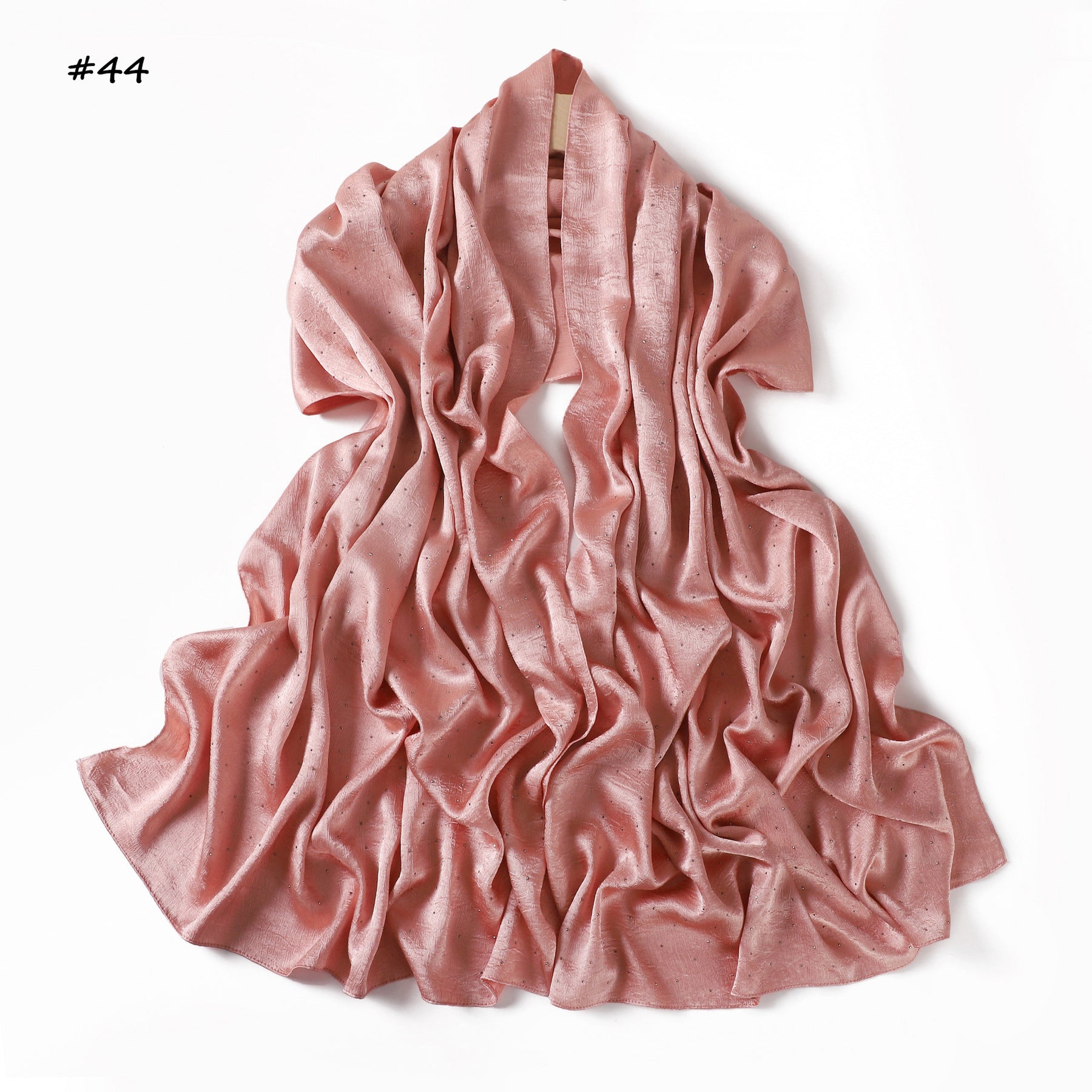YZ325  Plain Hotfix Rhinestone Crinkled Satin Hijab