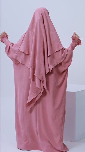 LR616+HJ908  Plain Polyester Batwing Dress + Hijab Set