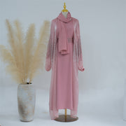 Pink cardigan + base LR593 + HJ915 headscarf