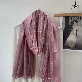 色 麻薄款 Plain Linen Lace Cotton Hijab - Color Option