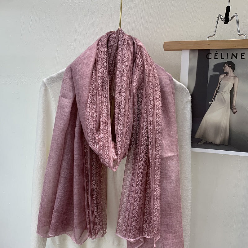 色 麻薄款 Plain Linen Lace Cotton Hijab - Color Option