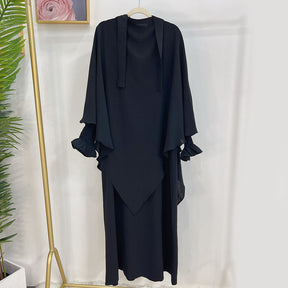 LR591+HJ907  Plain Dress with Single-Layer Hijab Set