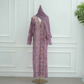 LR1069  3D Floral Beaded Cardigan Abaya
