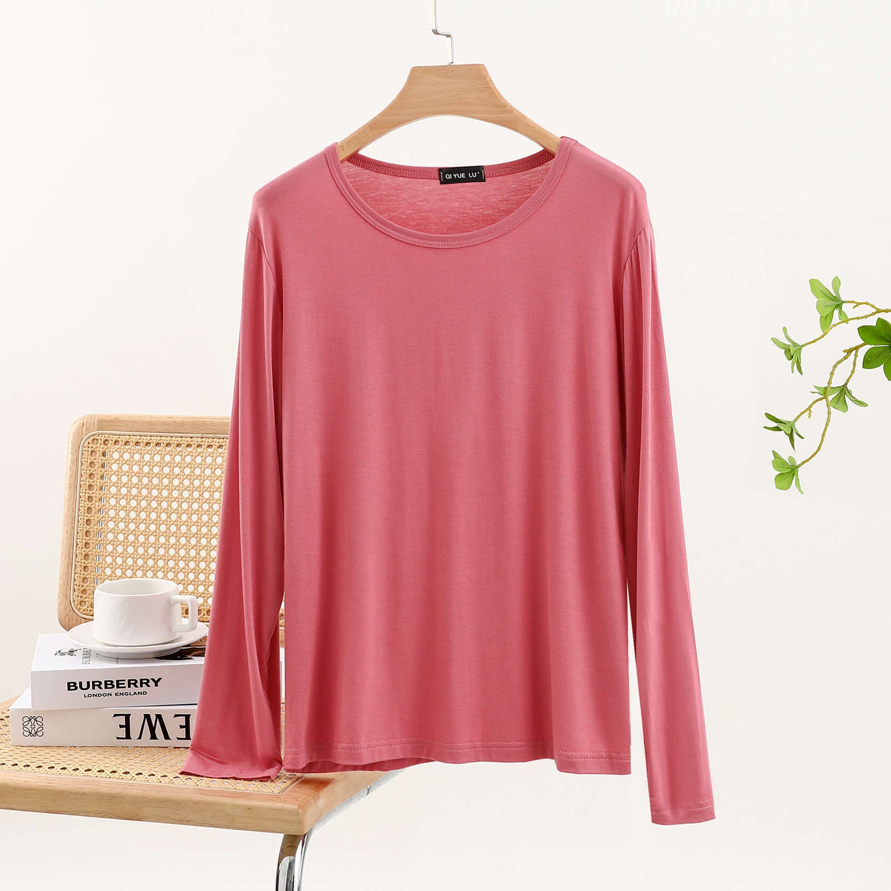 JC001  Crew Neck Modal Long Sleeve Loose Stretch Top