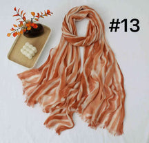 SS017  Striped Tie-Dye Modal Crinkle Hijab with Short Fringe