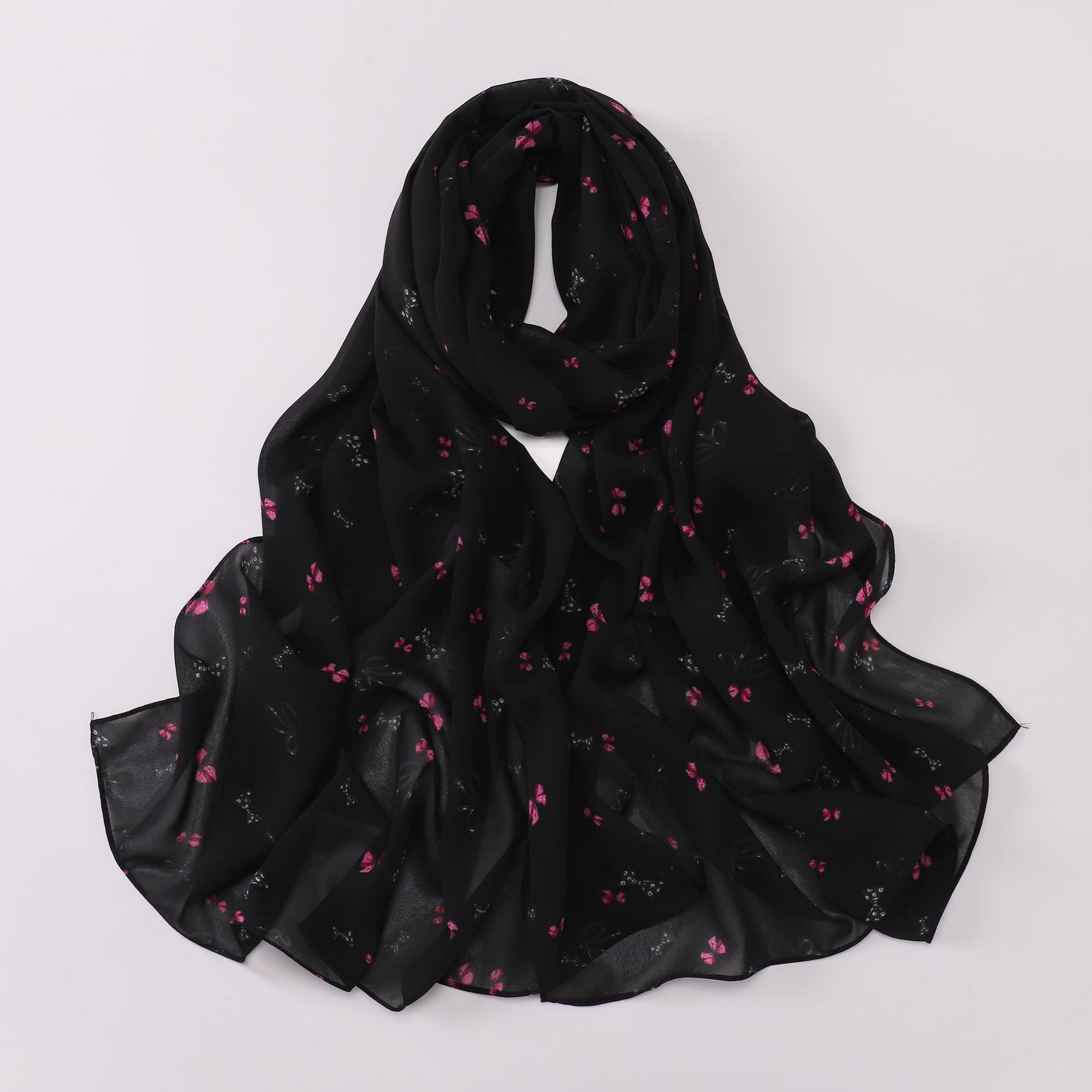 W-0022  Ditsy Floral Printed Pearl Chiffon Hijab