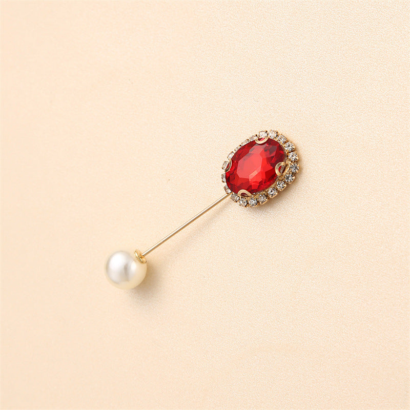 55646  Crystal Brooch with Colorful Zircon Gemstones, Long Pin