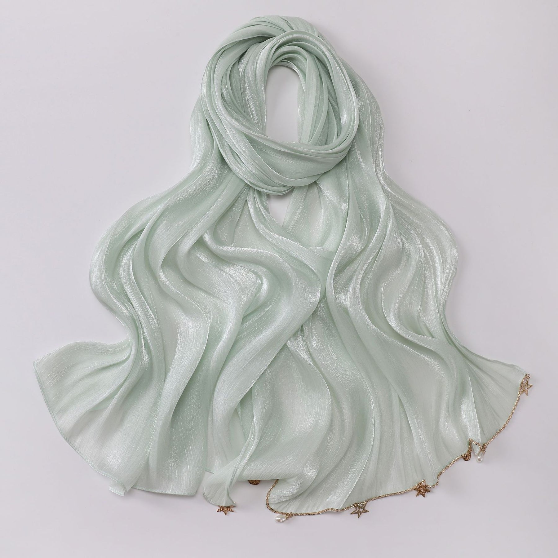 260302  Sea Island Silk Long Hijab with Handmade Chain