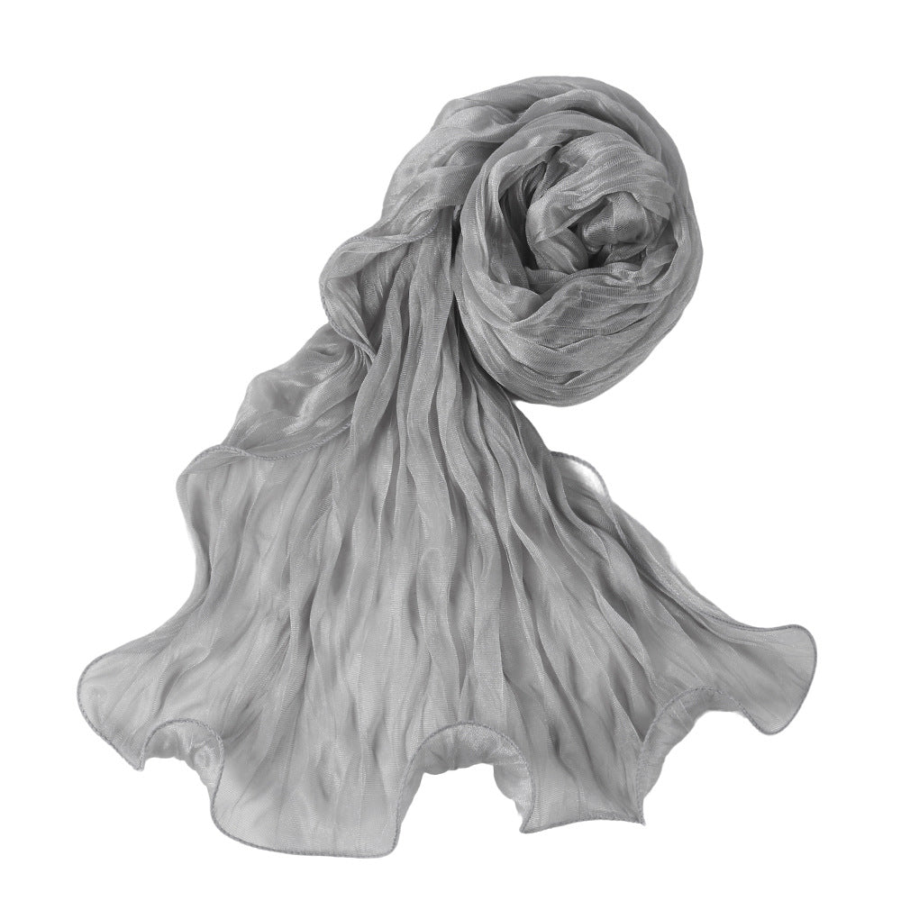 WJ090  Plain breathable bright silk bubble crepe hijab