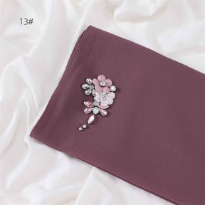 YZ147  Hand-Set Crystal Plain Pearl Chiffon Hijab