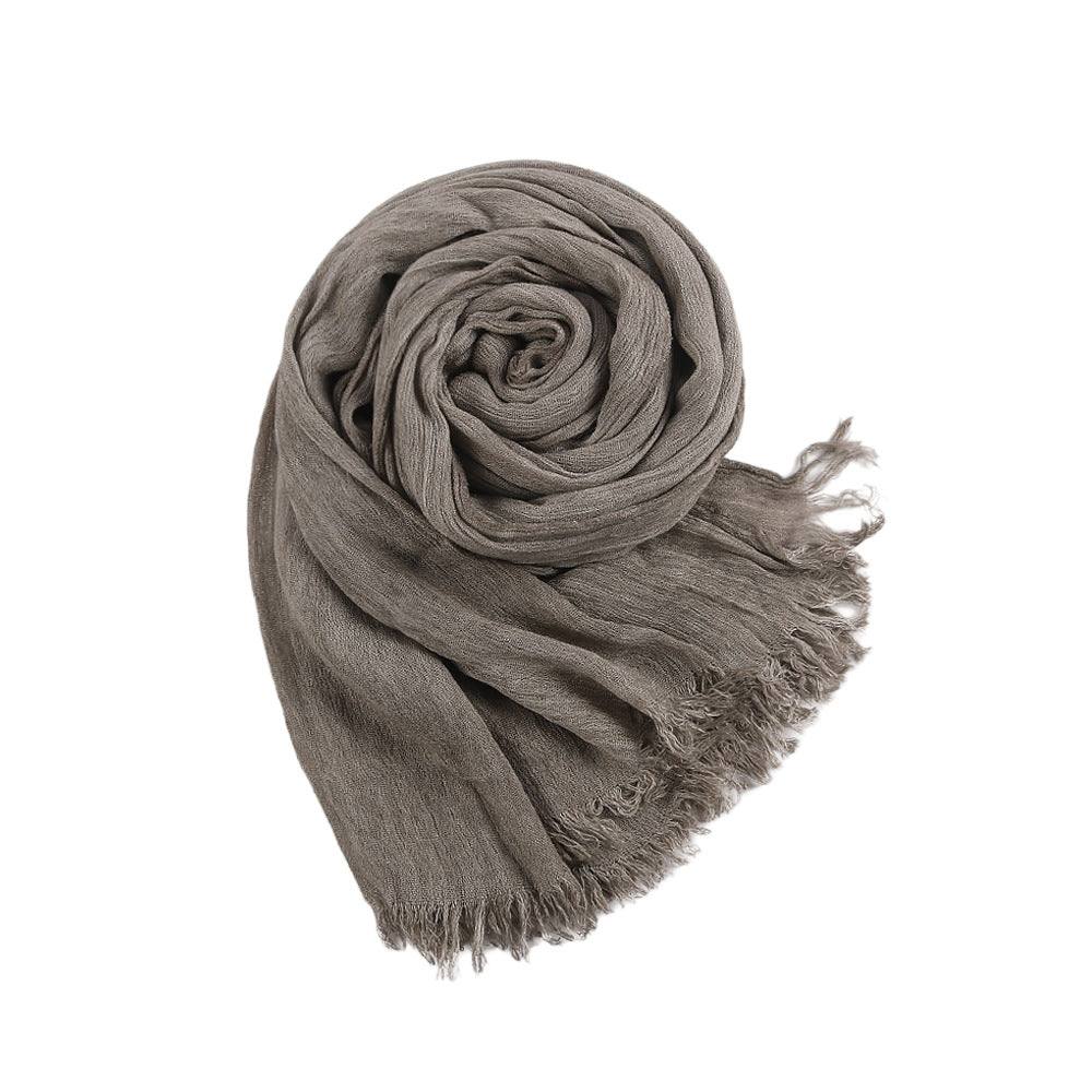 WJ070  Crinkled Rayon Scarf, Finished with Side Fringe