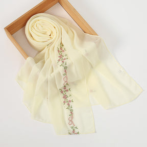 VE122  High-Quality Plain Elastic Chiffon Hijab with Embroidery