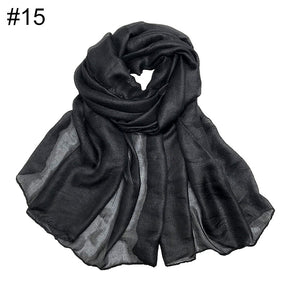 ND479 Linen Solid Color Faux Silk Soft Turban Shawl Scarf