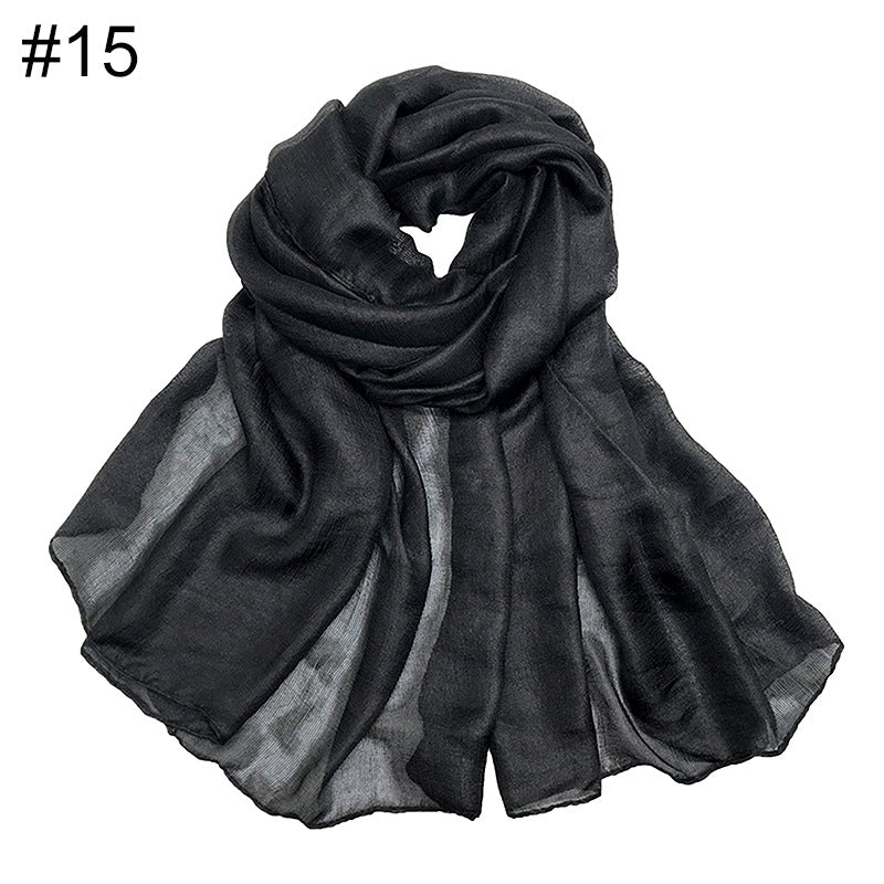 ND479 Linen Solid Color Faux Silk Soft Turban Shawl Scarf