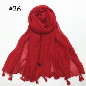 ND06  Plain Polyester Flat-Finish Tassel-End Hijab
