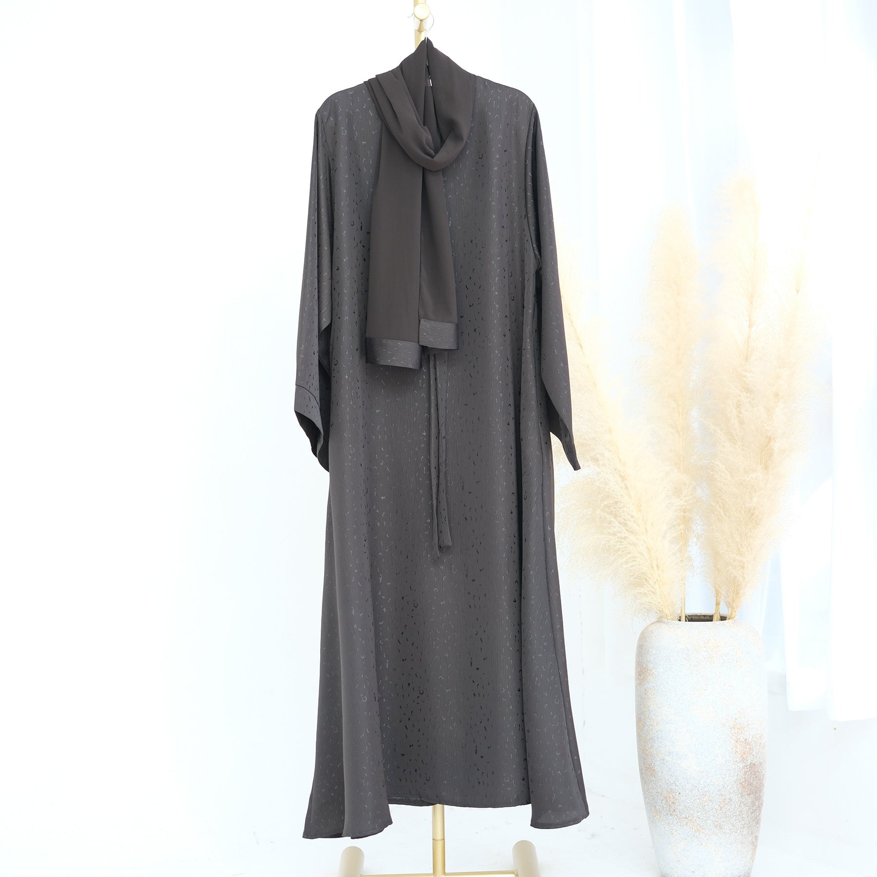 LRDB010+LRDB011  Fashion Print Elegant Cardigan Dress with Hijab Two-Piece Set