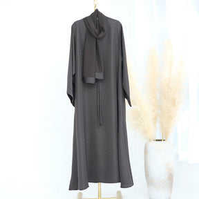 LRDB010+LRDB011  Fashion Print Elegant Cardigan Dress with Hijab Two-Piece Set