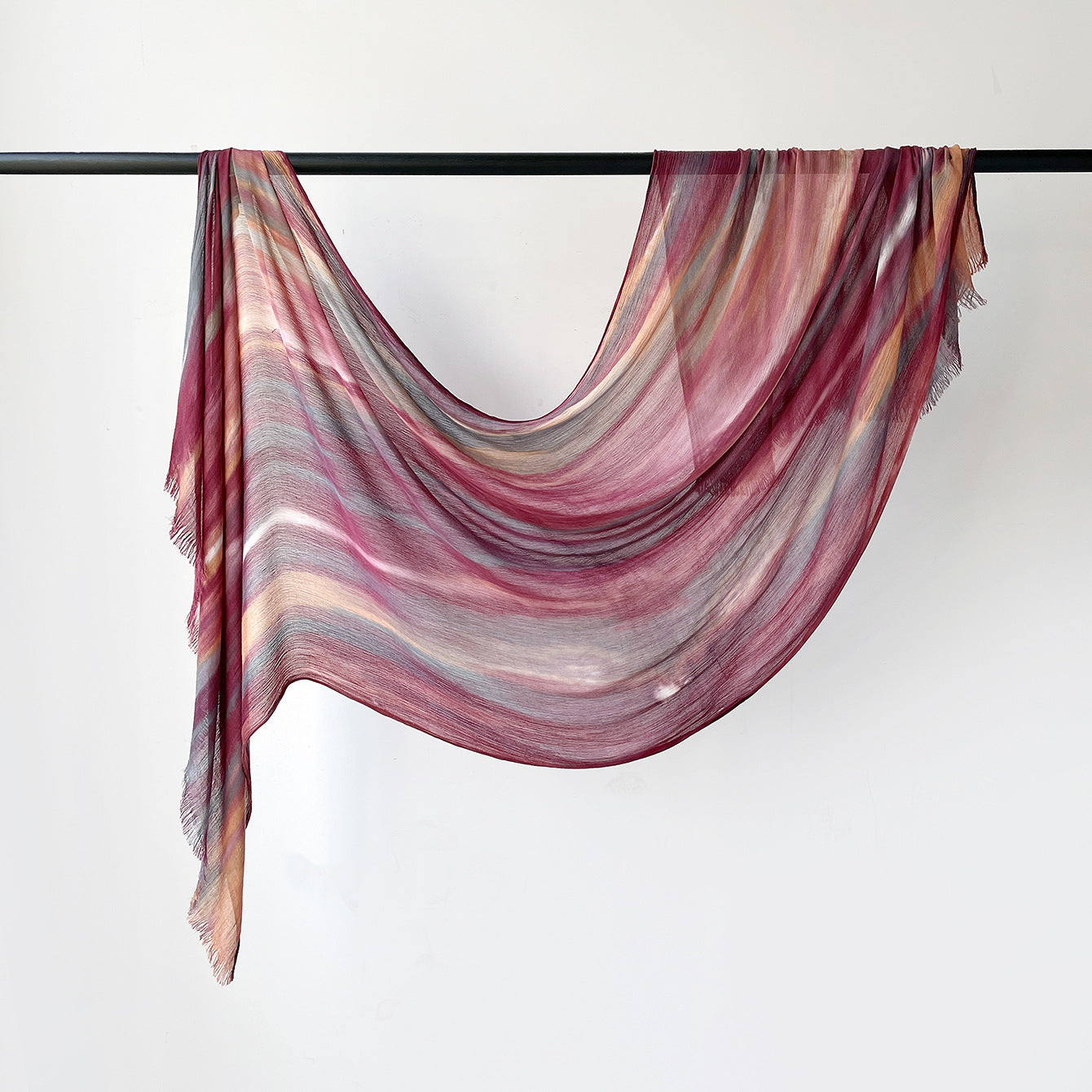 SS007  Gradient Rainbow Collection Short Tassel Crinkled Hijab