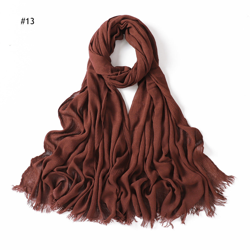 YZ28 Women's pleated solid color rayon two-end shawl breathable soft scarf