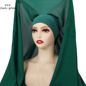 YZ316  Plain Silky Thick Chiffon Hijab with Built-in Magnetic Buckle and Matching Undercap