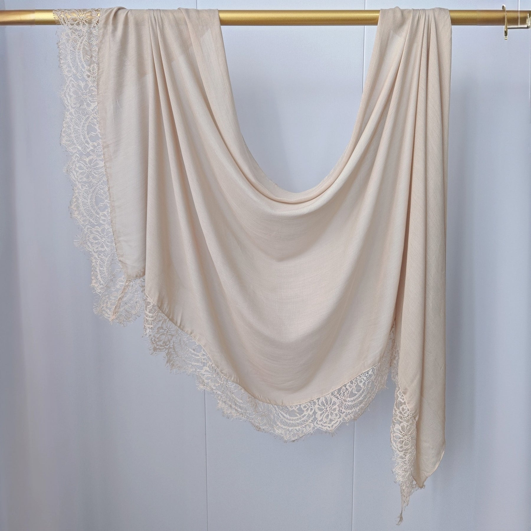 WJ079 Plain Cotton Lace Trim Modal Hijab
