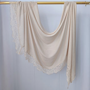 WJ079 Plain Cotton Lace Trim Modal Hijab
