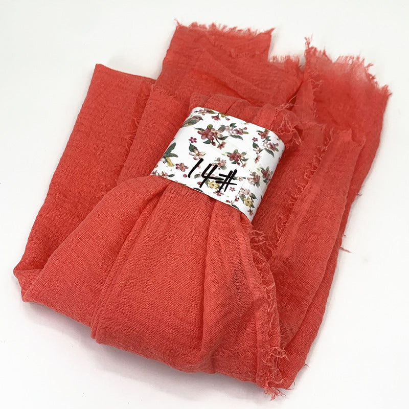 WJ01  Plain Seersucker Crinkle Fringe Edge Large Hijab