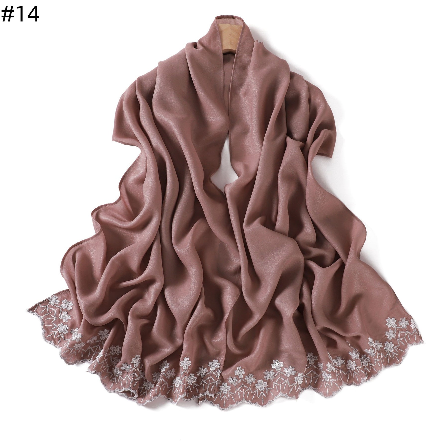 YZ339  Plain Embroidered Ends Shimmer Chiffon Hijab