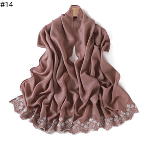 YZ339  Plain Embroidered Ends Shimmer Chiffon Hijab