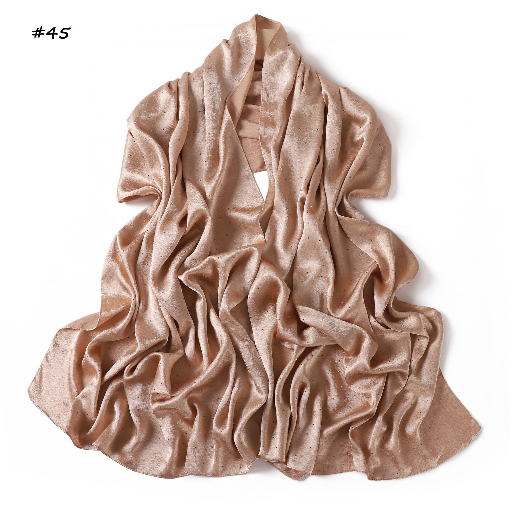 YZ325  Plain Hotfix Rhinestone Crinkled Satin Hijab