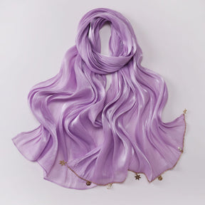 260302  Sea Island Silk Long Hijab with Handmade Chain