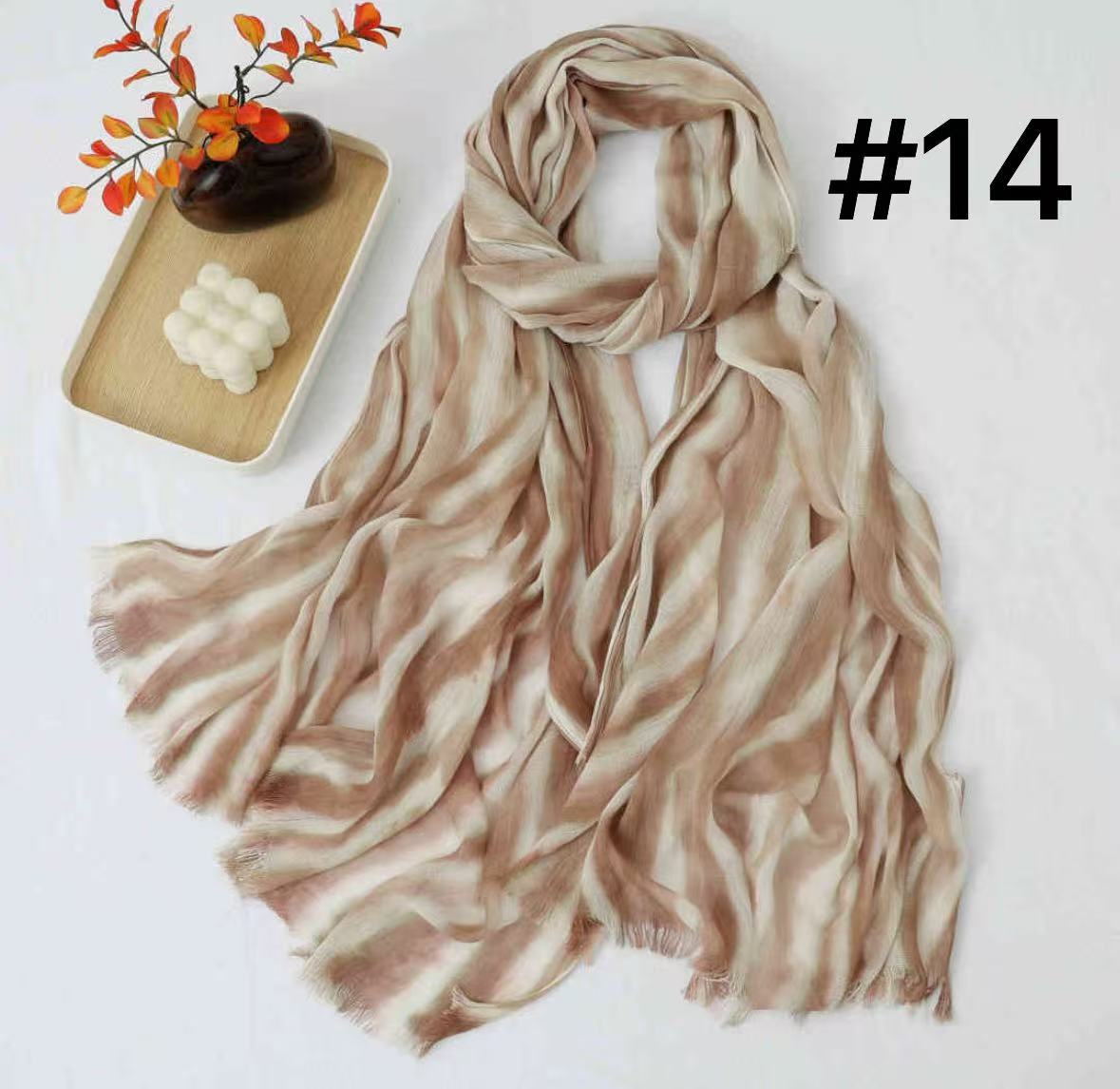 SS017  Striped Tie-Dye Modal Crinkle Hijab with Short Fringe