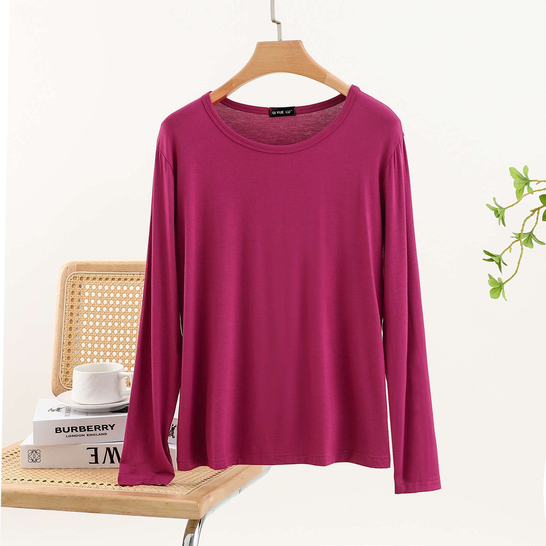 JC001  Crew Neck Modal Long Sleeve Loose Stretch Top