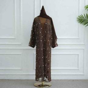 LR1069  3D Floral Beaded Cardigan Abaya