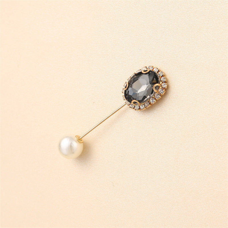 55646  Crystal Brooch with Colorful Zircon Gemstones, Long Pin