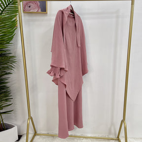 LR591+HJ907  Plain Dress with Single-Layer Hijab Set
