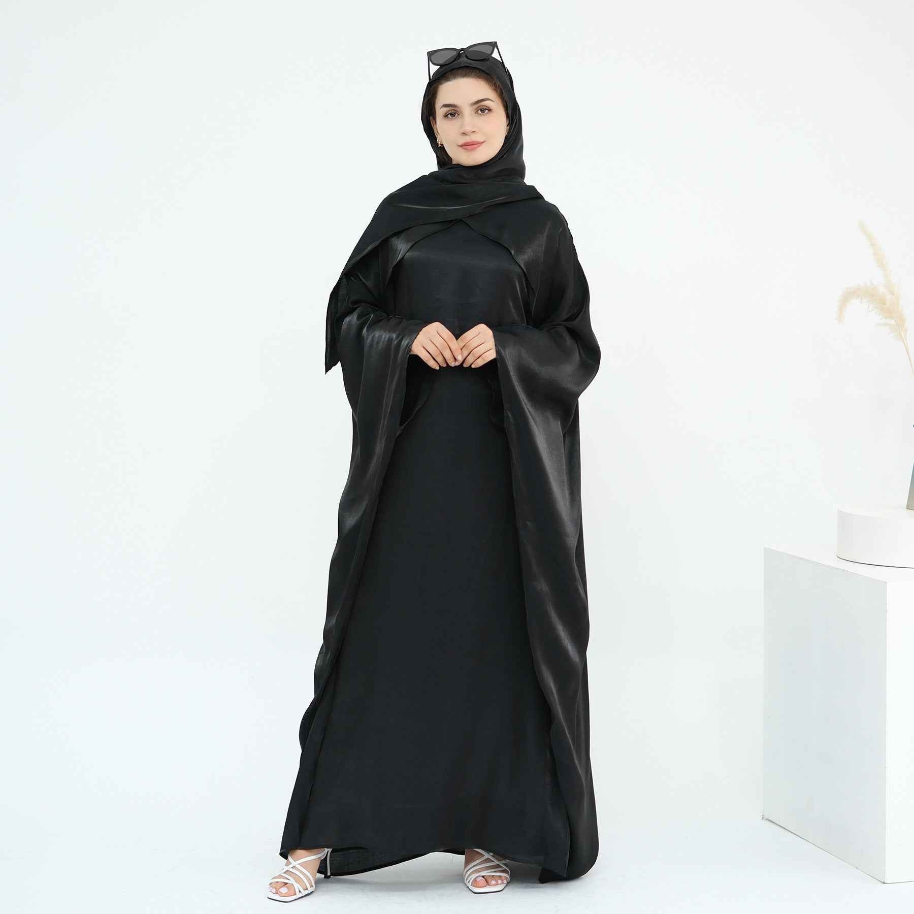 LR1028 Plain Beaded Elegant Abaya + Hijab