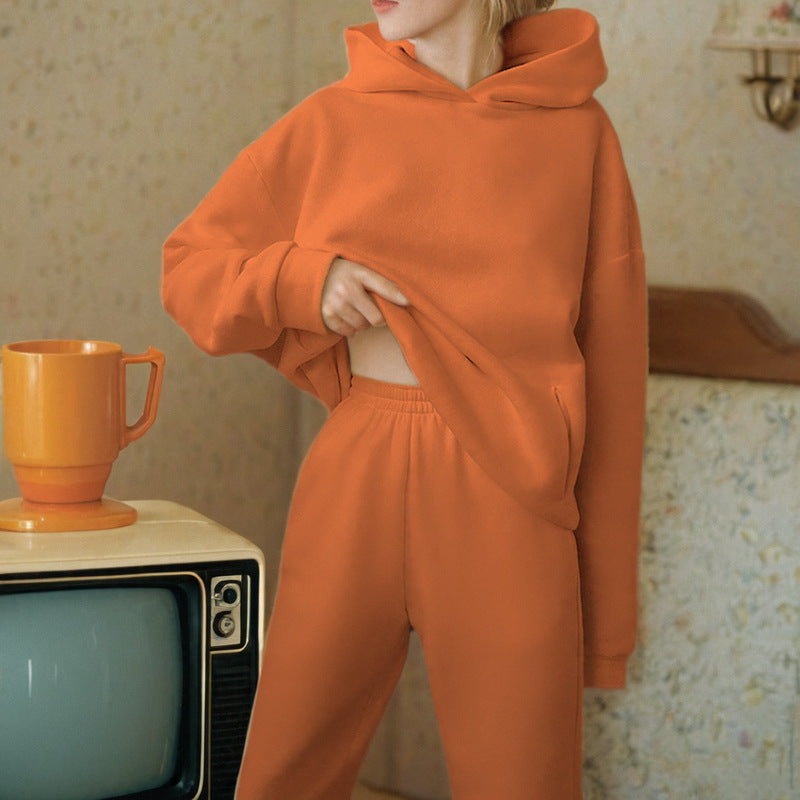 21660  Fashion Sporty Plain Hooded Sweatshirt Casual Set Abaya