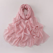 260602  Plain Soft Bamboo-Texture Yarn Short Fringe Hot-Fix Crystal Hijab