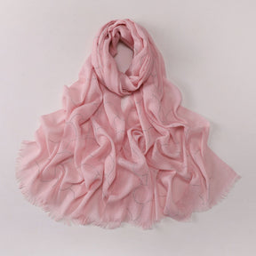 260602  Plain Soft Bamboo-Texture Yarn Short Fringe Hot-Fix Crystal Hijab