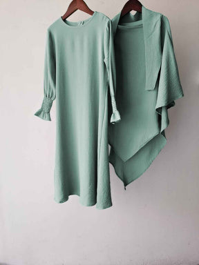 23591 Children's Solid Color Ruffle Dress & Shawl Set